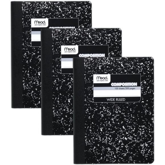 Mead Composition Notebook, 3 Pack, Wide Ruled Paper, 7-1/2" x 9-3/4", 100‎ - Picture 1 of 7